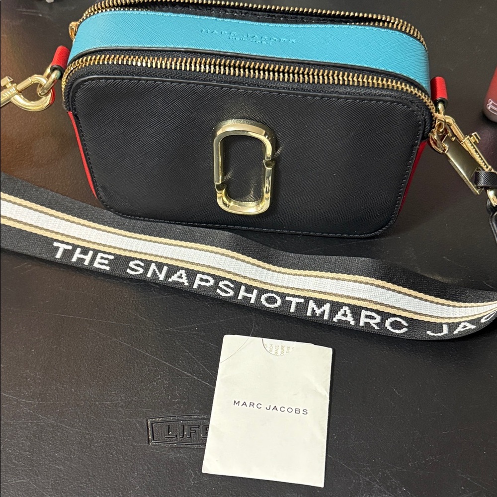 Marc Jacobs SnapShot Black, Teal, and Red Crossbody Bag